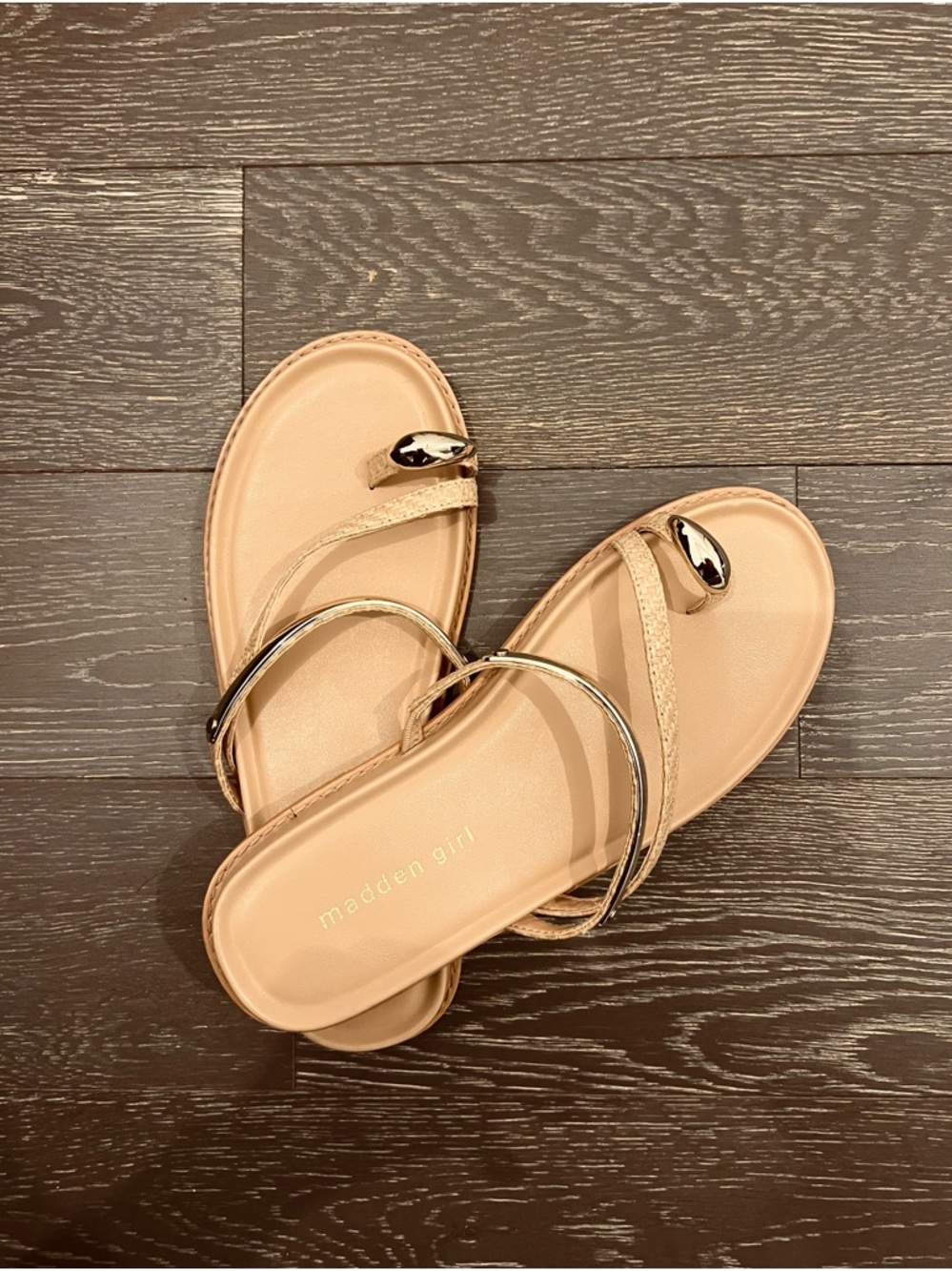 Madden Girl Nude and Gold Strappy Toe-Ring Sandals